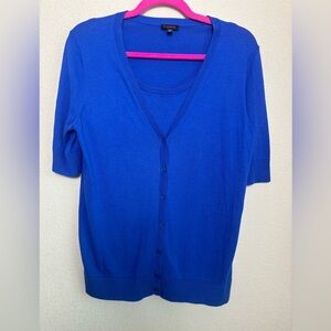 Talbots Royal Blue Classic Twinset Half Sleeve Cardigan and Shell Knit Tank M